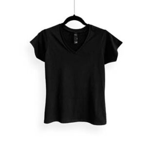 Camiseta de Algodón Cuello V para Dama - Talla S - Negro - Bones.