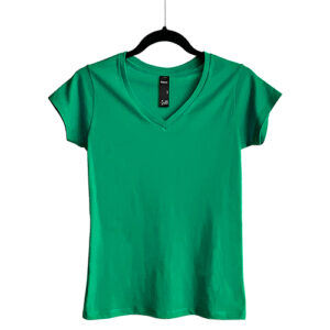 Camiseta de Algodón Cuello V para Dama – Talla S – Verde Cactus – Bones.