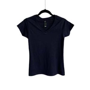 Camiseta de Algodón Cuello V para Dama - Azul Marino - Bones.