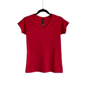 Camiseta de Algodón Cuello V para Dama - Rojo - Bones.
