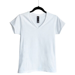 Camiseta de Algodón Cuello V para Dama – Talla S – Blanca – Bones.