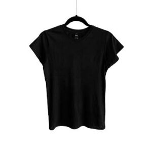 Camiseta de Algodón Blend Cuello Redondo para Dama – Negro – Bones.