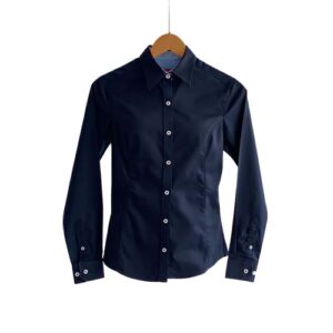 Camisa tipo Gabardina peinada manga larga 50% poliéster y 50% algodón para Dama – Azul Marino – Playerytees.