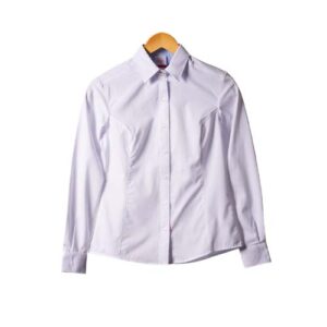 Camisa tipo Gabardina peinada manga larga 50% poliéster y 50% algodón para Dama – Blanca – Playerytees.