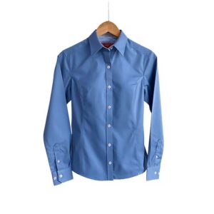Camisa tipo Gabardina peinada manga larga 50% poliéster y 50% algodón para Dama – Celeste – Playerytees.