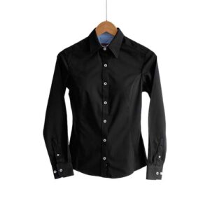 Camisa tipo Gabardina peinada manga larga 50% poliéster y 50% algodón para Dama – Negra – Playerytees.