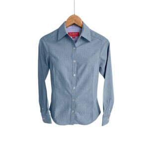 Camisa tipo Gabardina Oxford manga larga 25% poliéster y 75% algodón para Dama – Azul Marino Oxford – Playerytees.