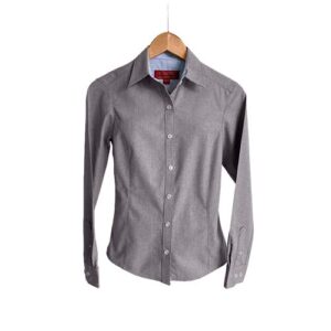 Camisa tipo Gabardina Oxford manga larga 25% poliéster y 75% algodón para Dama – Negro Oxford – Playerytees.