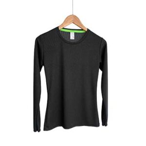 Camiseta de Tela Deportiva para Dama – Manga Larga – Negro – Playerytees.